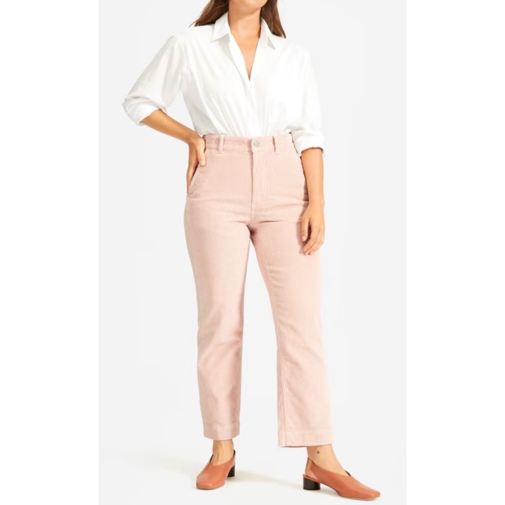 EVERLANE Pink Corduroy Straight Leg Crop Pants